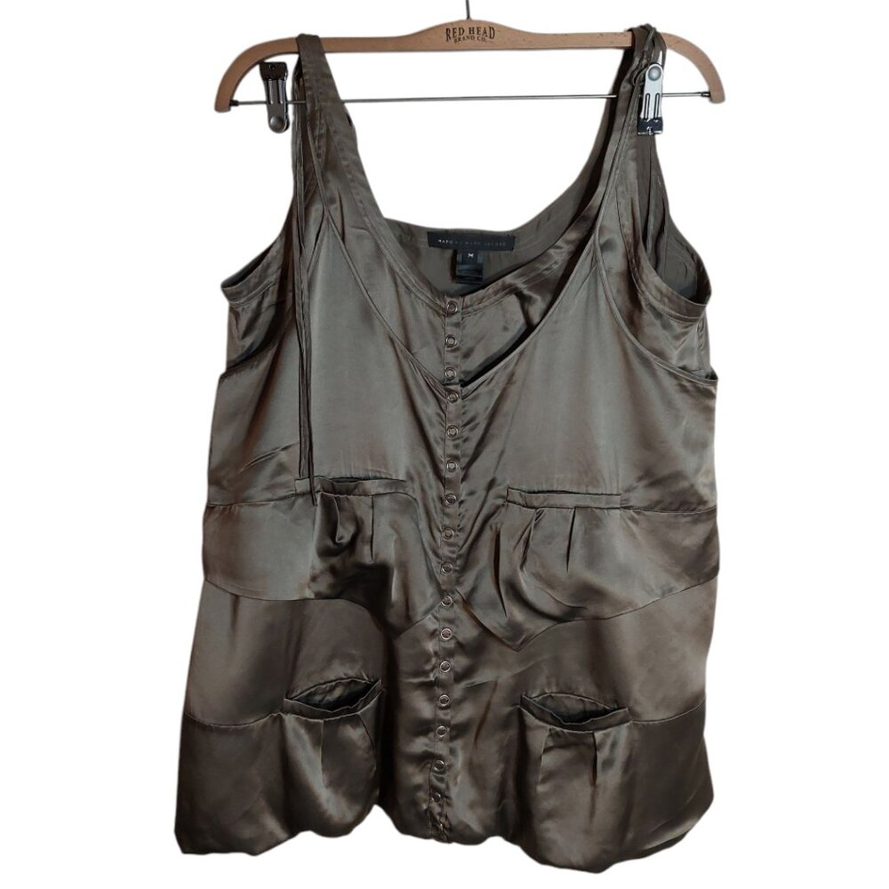 Marc Jacobs Satin Tank Top in Deep Olive Brown